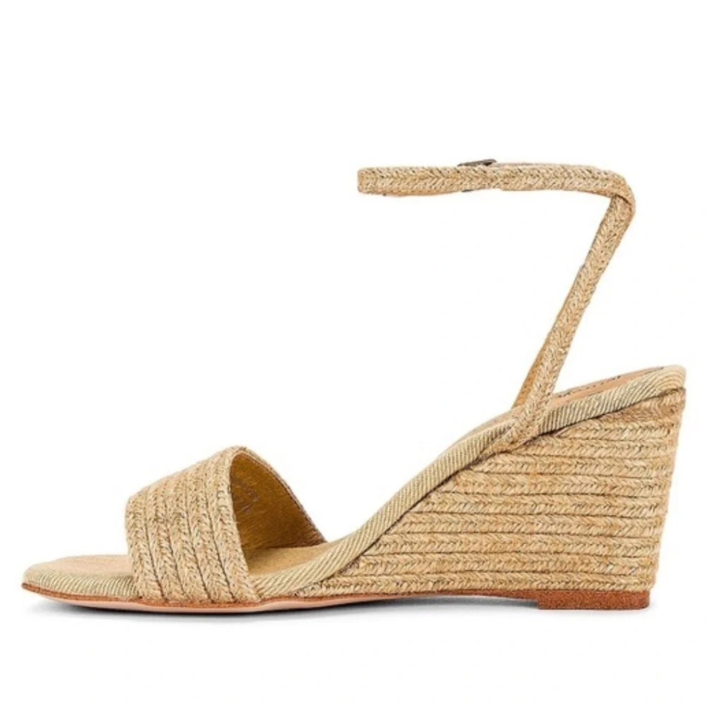 Jeffrey Campbell Sailboat Sandal Tan Raffia Wedge Espadrille Jute Size 11 NEW